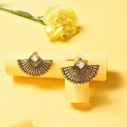 DressBerry Gold-Plated Artificial Stones Studded Contemporary Shaped Studs-22