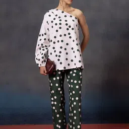 Bannos Swagger Polka Printed One Shoulder Top With Trousers-picture-43