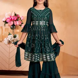 BAESD Girls Ethnic Motifs Embroidered Regular Kurta with Palazzos & With Dupatta-image-82