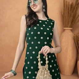 PARROT CREATION Polka Dot Printed Gotta Patti Round Neck Kurti With Sharara & Dupatta image 2