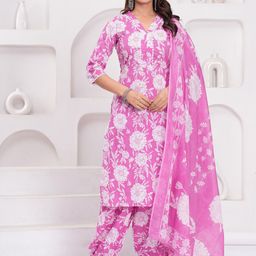 Nayo Women Floral Printed Cotton Kurta with Salwar & Dupatta-image-71