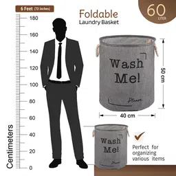 Kuber Industries Grey & BlackPrinted Foldable Cloth Basket With Handle image 2