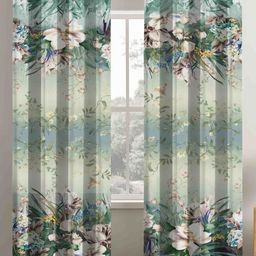 Aura Green & White Set of 2 Floral Door Curtain-image-93