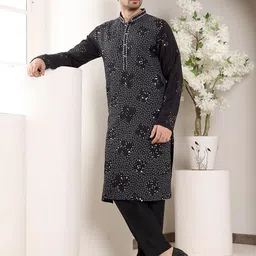MULTI SHADES Geometric Embroidered Mandarin Collar Sequinned Straight Kurta With Pyjama-15