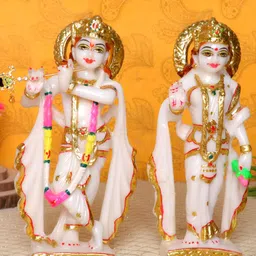 GW CREATIONS White & Gold-Toned Radha Krishna Exquisite Marble Religious Idol Showpiece-image-47