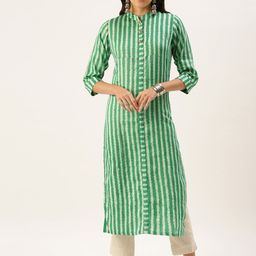 KALINI Women Striped Flared Sleeves Thread Work Handloom Pathani Kurta-image-13