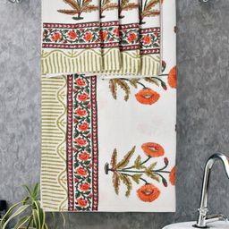 Myntra Elegant Homes Orange & White 5 Piece Printed Cotton 210 GSM Towel Set-50