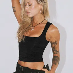 HERE&NOW Women Solid Scoop Neck Nylon Top-image-50