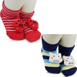 NESKA MODA 6 To 12 Months Baby Set Of 2 Pair Cotton Anti Slip Face Ankle Socks/ Booties-image-96