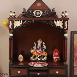 DZYN Furnitures Pooja Graham Brown Wooden Large Floor Rested Pooja Temple Without Door-24