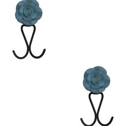 IndianShelf Blue 2 Piece Ceramic Rose Wall Mounted Hooks Door Hanger-image-14
