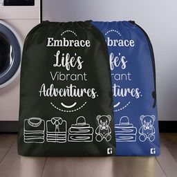Aura Blue & White 2 Pieces Printed Foldable Laundry Bags-18