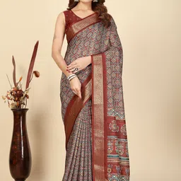 J 6 DESIGNER Ethnic Motifs Zari Silk Cotton Handloom Bhagalpuri Saree-picture-3