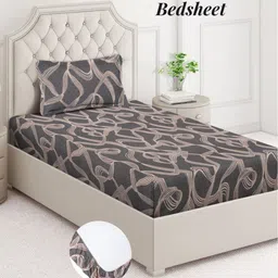 Aura Grey & Cream-Coloured 350 TC Single Bedsheet with 1 Pillow Covers-7