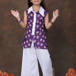 Sangria Girls Floral Printed Cotton Kurti with Palazzo-image-35