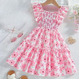 Miss & Chief Girls Floral Printed Smocked Detail Fit & Flare Dress-image-85