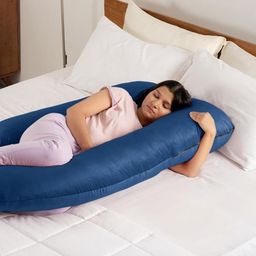 wakefit Blue Fibre Filled Faux Velvet G Shaped Maternity Pillow-image-51