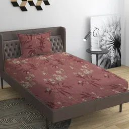 YaAkholic Mauve Floral 210 TC Single Bedsheet with 1 Pillow Covers-image-84