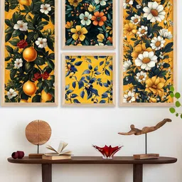 WALLLANE Brown 4Pc Wood Floral Wall Paintings-picture-13