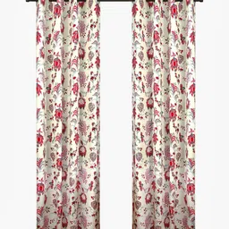 Aura Red & Off White 2 Pieces Floral Room Darkening Cotton Door Curtains-22
