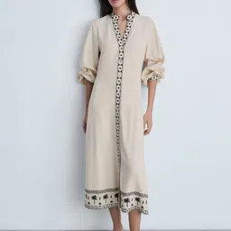MANGO Embroidered Puff Sleeve A-Line Midi Dress-picture-33