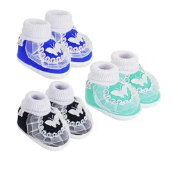 NESKA MODA 0 To 12 Months Baby Boys & Baby Girls Pack of 3 Pair Soft Cotton Butterfly Frill Booties-picture-33
