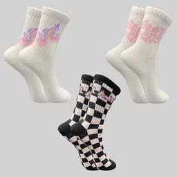 TRAZO Women Pack Of 3 Self Designed Calf Length Socks-43