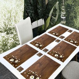 REVEXO 6Pc Brown & White Printed Rectangle Costers & Table Placemats-28