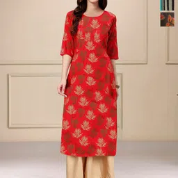 HERE&NOW Selection Of 3 Floral Printed Round Neck Straight Kurtas-image-61
