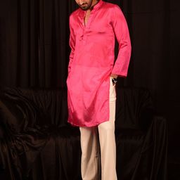 Laalzari Men Solid Festive Silk Straight Kurta-image-1