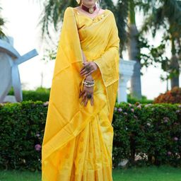Areca Designer Ethnic Motifs Zari Linen Blend Banarasi Saree-27