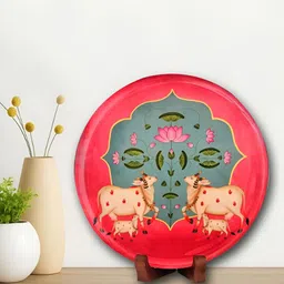 Aura Pink & Blue Printed Wall Plates Decor With Stand-28