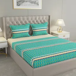 Raymond Home Green & White Cotton 120 TC King Bedsheet Set 2.74 m x 2.74 m-image-92