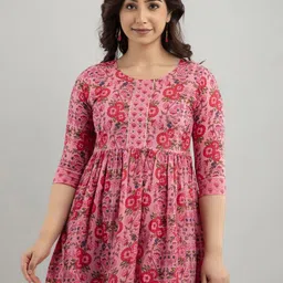 Tailors Art Floral Printed Mirror Work Mirror Work Pleated Kurti-image-32