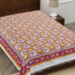 HASHCART Brown & White Geometric Printed Pure Cotton 210 TC Single Bedsheet 2.30m x 1.52m-8