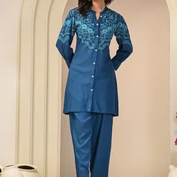 Zolo Label Floral Embroidered Tunic With Trouser Co-Ords Set-picture-5