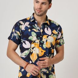 AMSWAN Men Slim Fit Spread Collar Floral Printed Casual Shirt-image-79