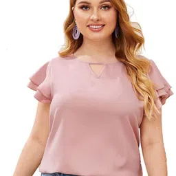 SZN Women Keyhole Neck Flutter Sleeve Crop Top-2