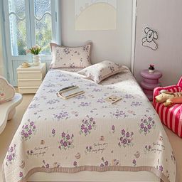 JC HOME Beige & Purple Floral Printed 162 TC Double Bed King Bed Cover Set-picture-19