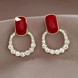 SZN Gold Plated Artificial Stones Studded Circular Shaped Drop Earrings-17