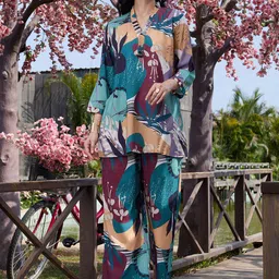 Zeyo Floral Printed V-Neck Tunic & Trousers Co-Ords-picture-36