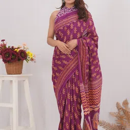 Shivanya Handicrafts Floral Pure Cotton Block Print Saree-image-63