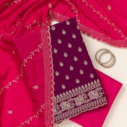 Koskii Floral Embroidered Silk Unstitched Dress Material-image-80
