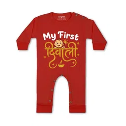 Arvesa Kids-Unisex Red Cotton Rompers-picture-3