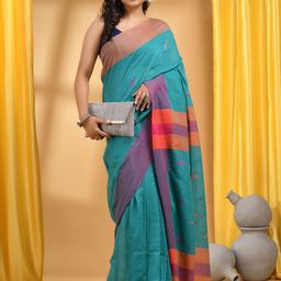 TANTLOOM Woven Design Pure Cotton Taant Saree-image-1