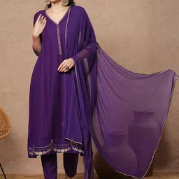 KALINI Women Yoke Design Regular Thread Work Kurta with Trousers & With Dupatta-9