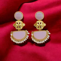 TISHUL JEWELSGold-Plated Stones Studded And Beaded Geometric Shaped Drop Earrings-39