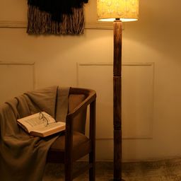 green girgit Brown & Mustard Printed Wooden Cylinder Shaped Floor Lamp-22