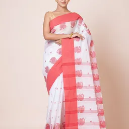 PUKU Ethnic Motifs Pure Cotton Saree With Buti Work-image-1