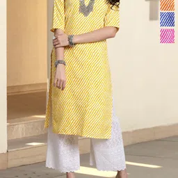 Anouk Rustic Selection Of 4 Leheriya Printed Round Neck Straight Kurtas-30